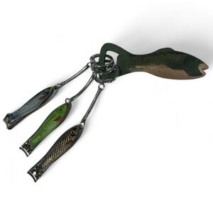 Vtg‎ Bottle Opener Fish Shaped Cast Iron Trout + 3 Nail Clipper Keychains